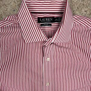 Lauren Ralph Lauren BLACK LABEL Button Up Shirt 16.5 32/33 Slim Red White Stripe
